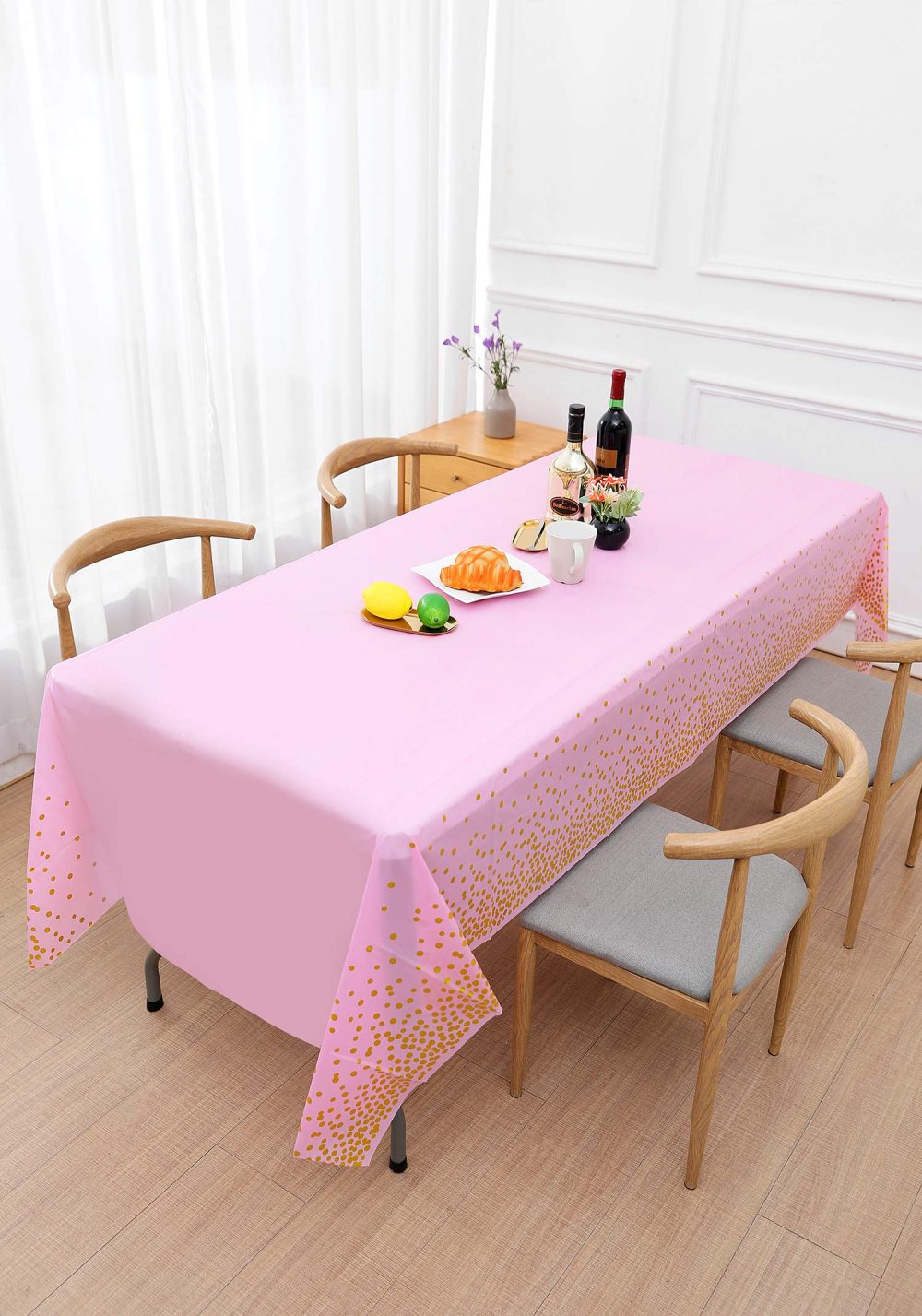 2 Pack Pink and Gold Party Tablecloth for Rectangle Table, Gold Dot Confetti Rectangular Table Cover, for Birthday Party, Bachelorette, Girl Birthday and Baby Shower, Bridal Shower, 137cm x 274cm - Image 4