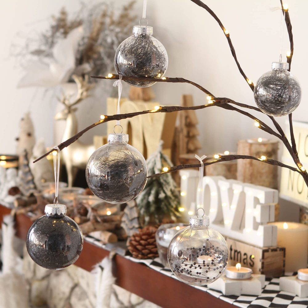 Sea Team Multi-Size Shatterproof Clear Plastic Christmas Ball Ornaments Decorative Xmas Balls Baubles Set with Stuffed Delicate Decorations (48 Counts, Black) - Image 5