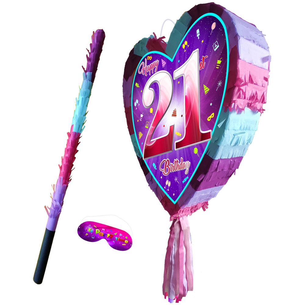 21st birthday pinata with stick - Girls Twenty-First party smashing game - Big 41cm x 38cm - Image 4
