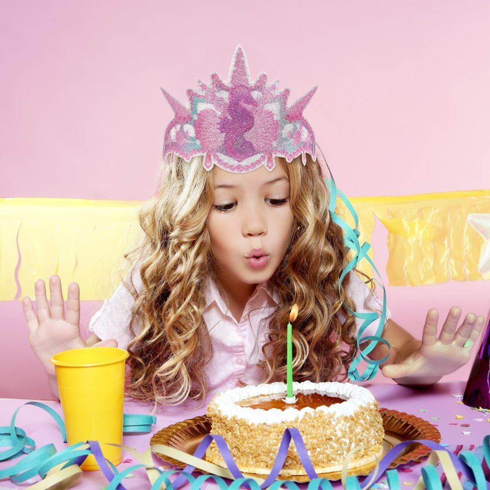 WERNNSAI Mermaid Party Crowns - 12 Pcs Birthday Party Hats Glitter Crowns for Kids Girls Princess Paper Crown for Mermaid Birthday Party Supplies - Image 5
