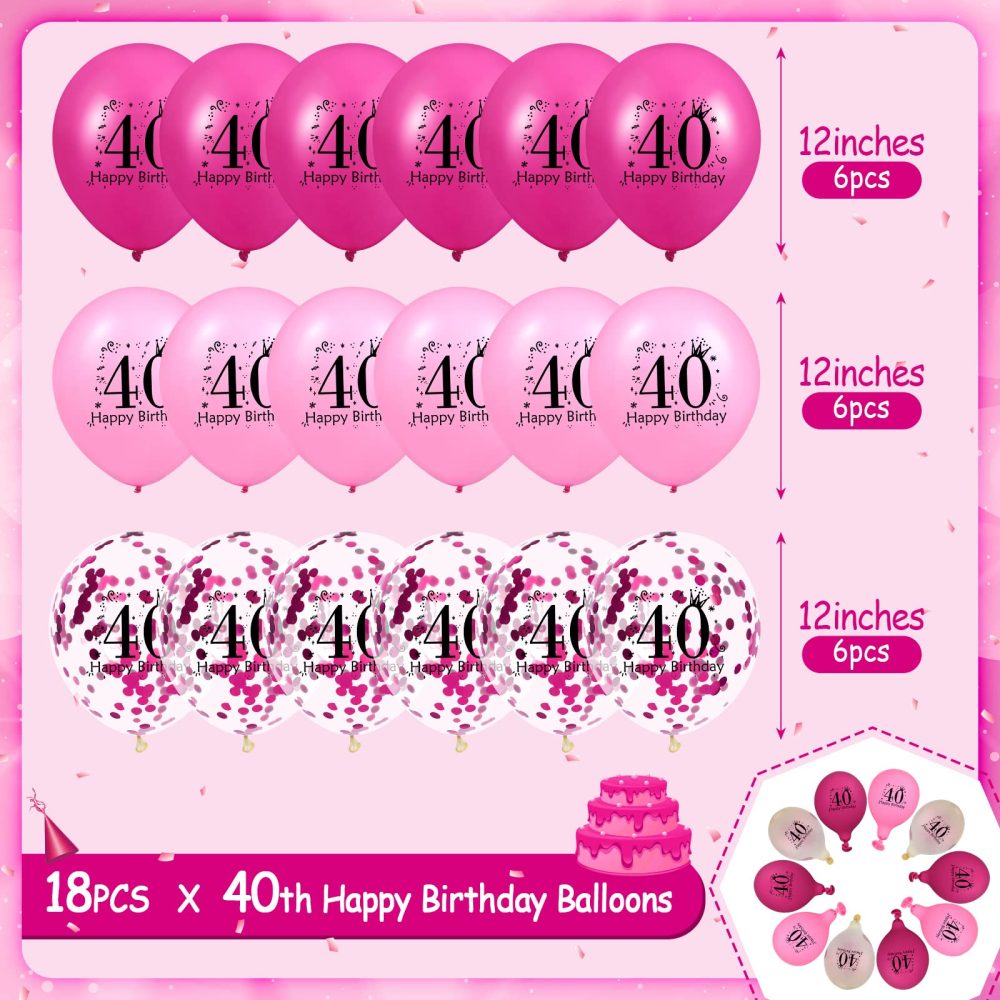 RUMIA 40th Birthday Balloons 18Pcs Pink Hot Pink Happy 40th Birthday Latex Balloons Hot Pink 40th Birthday Party Decorations for Women Men 40th Birthday Anniversary Party Supplies 12 inch (A8973) - Image 3