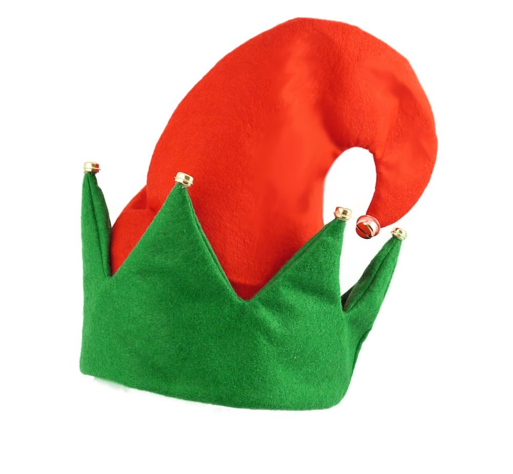 Henbrandt 1 x Adult Elf Hat with Bells Red and Green Felt Elves Hat Christmas Novelty Gift Xmas Party Hats Jingle Bells Elf Fancy Dress Costume Accessories for Men and Women