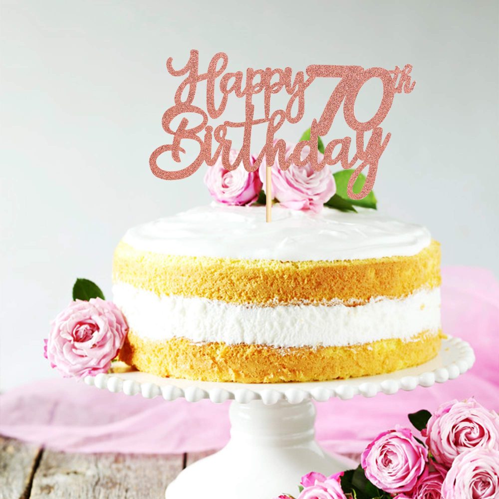 Blumomon 3 Pack Rose Gold Happy 70th Birthday Cake Topper Glitter Happy 70 Cupcake Topper Cheers to 70 Fabulous Cake Decoration for 70th Birthday Party Decoration Supplies - Image 4