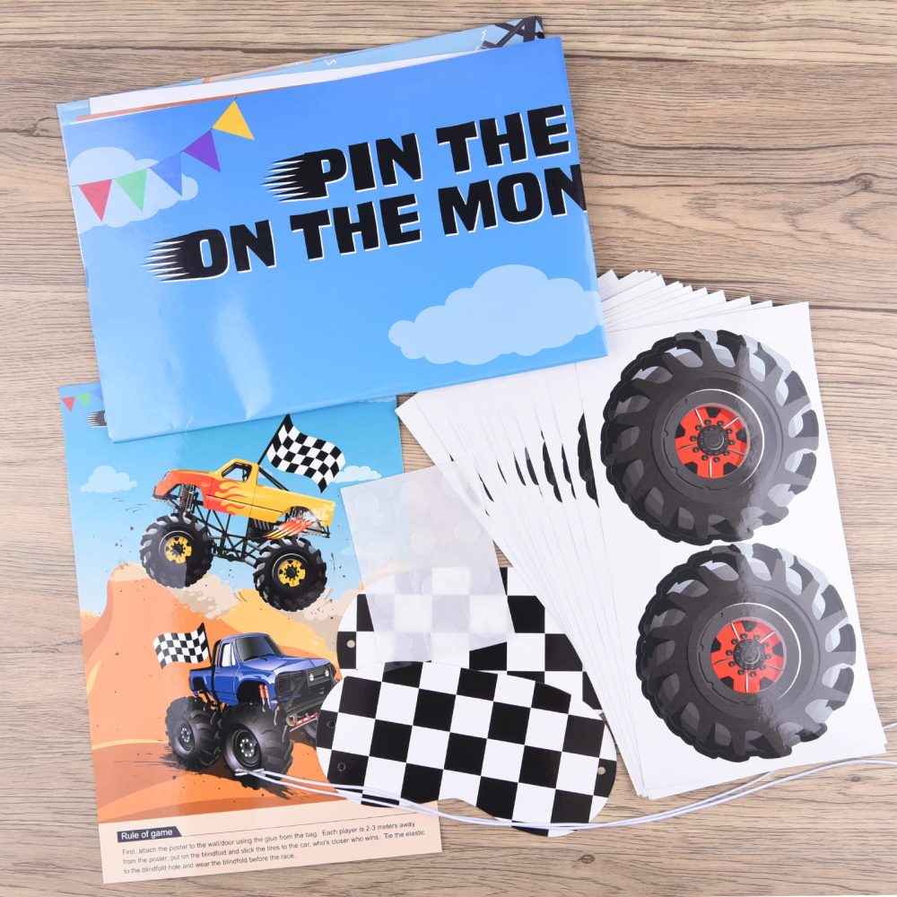 ASTARON Pin The Tail Games on The Truck Party Game with 30 Tyres for Car Theme Birthday Party Supplies Pin Game, Boys Party Baby Shower Background Christmas Party Gifts Favors Decorations - Image 2