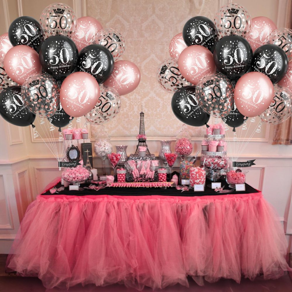 50th Birthday Decorations for Women, Pack of 15 Happy 50th Birthday Balloons Black Rose Gold Confetti Latex Helium Balloons for Her Age 50 Years Old 50th Birthday Party Decor Celebration Supplies - Image 4
