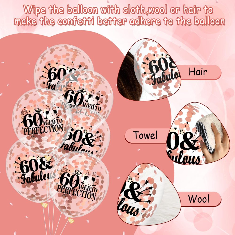 60th Birthday Balloons for Women 18Pcs Rose Gold and Black 1964 Balloons 60th Birthday Party Decorations 12 inch Vintage Confetti Latex Balloons Party Supplies for 60th Birthday Anniversary Party - Image 2