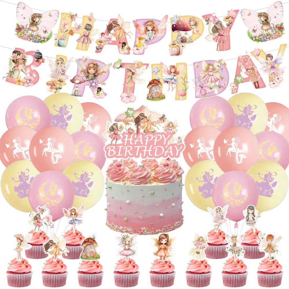 33PCS Fairy Birthday Decorations - Fairy Party Decorations, Fairy Party Supplies, Fairy Decorations, Fairy First Birthday Decorations, Table Decorations For Birthday Party, Fairy Party For Girl Women