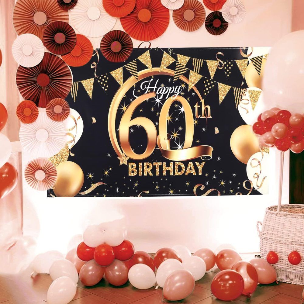 60th Birthday Party Decorations Black Gold,Large Black Gold Sign Poster 60th Birthday Party Supplies,Birthday Backdrop 60 Banner for Men Women 60th Birthday banners 60 Years Old - Image 2