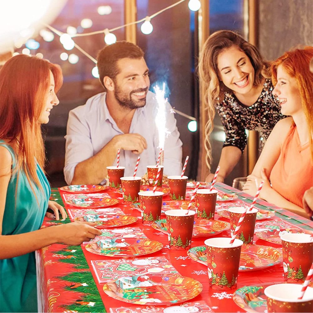YAAVAAW 16Pcs Christmas Party Paper Cups,Merry Christmas Tableware Decor Red Santa Snowman Elk Pattern Disposable Paper Cups Xmas Dinner Cups for Birthday Christmas Party Supplies Table Decorations - Image 3