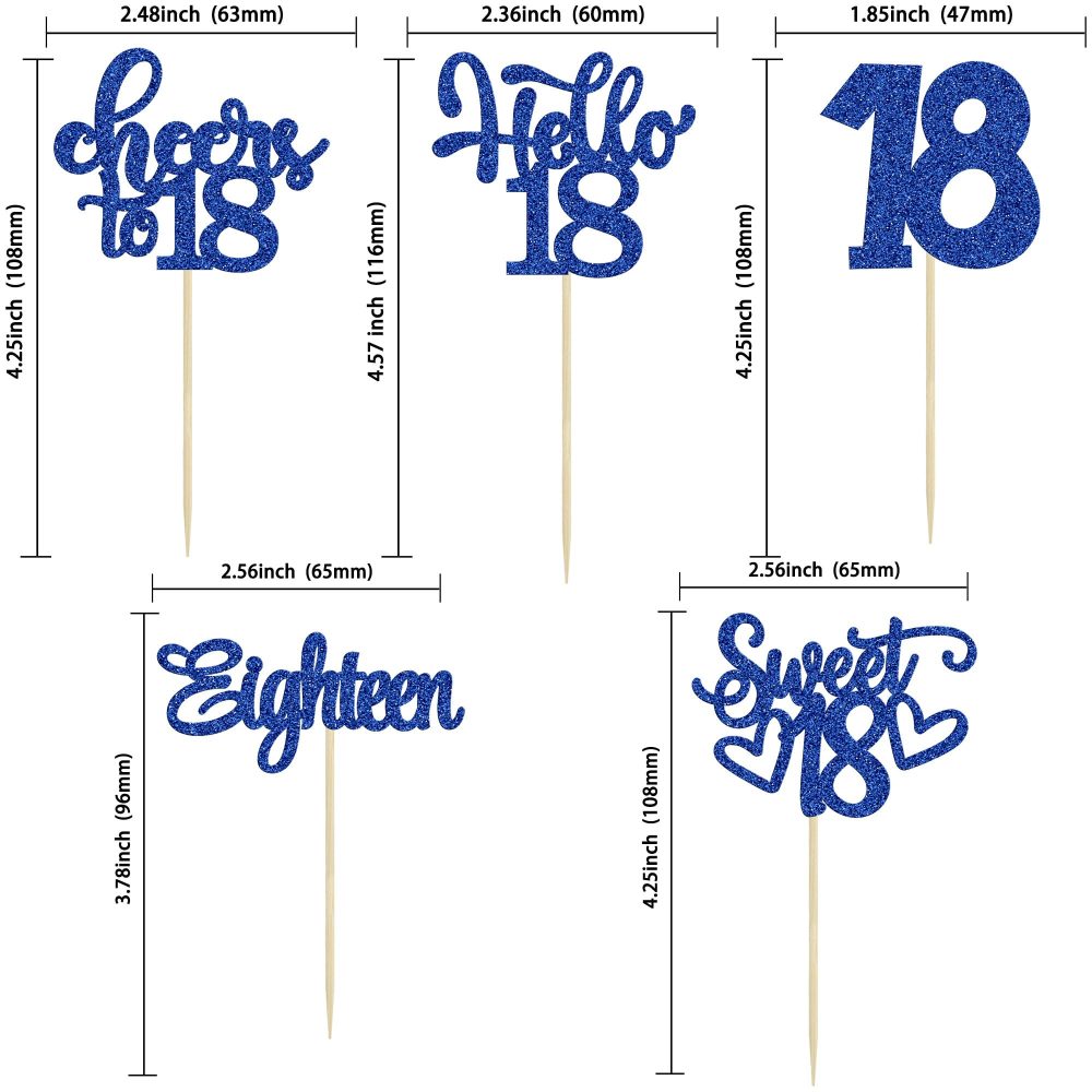 30Pcs18th Birthday Cupcake Toppers Eighteen Happy 18th Cupcake Picks Sweet 18 Cheers to 18 Cake Decorations for 18th Birthday Anniversary Party Supplies Deep Blue Glitter - Image 7