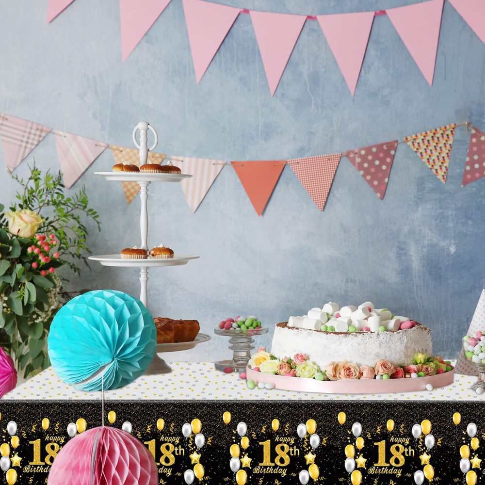 Happy 18th Birthday Black Gold Table Cloth Cover Party,137*274cm 18th Birthday Table Decorations for Boys,Girls,Men,Women,Him,Her,Rectangular Plastic Tablecloth for 18th Birthday Party Supplies Decor - Image 3