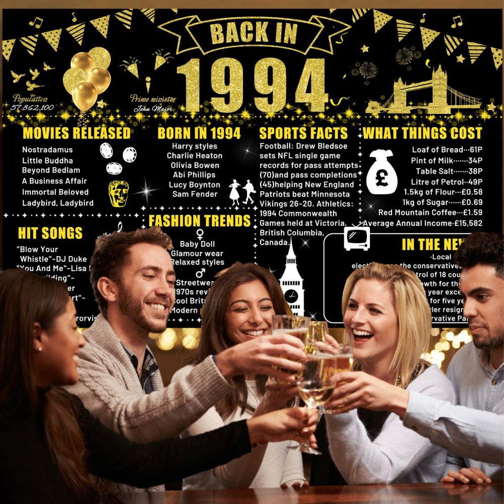30th Birthday Black Gold Party Decoration, Back in 1994 Happy Birthday Banner Background Party Poster Supplies, Large 1994 Backdrop for 30th Class Reunion Decor (1994) - Image 7