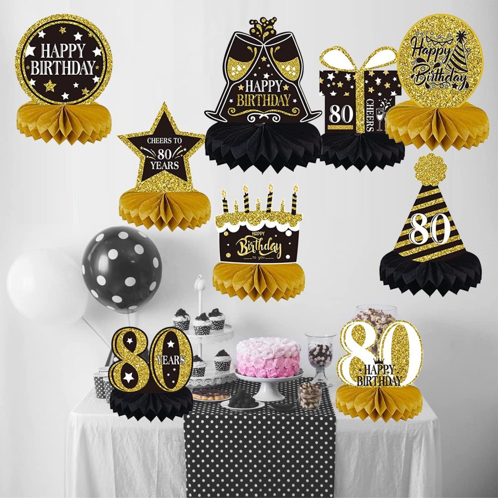 9 Pieces 80th Birthday Decorations for Men Women Black Gold 80th Birthday Centerpieces for Tables Decorations Eighty Years Birthday Party Decoration Supplies (80th-birthday) - Image 4