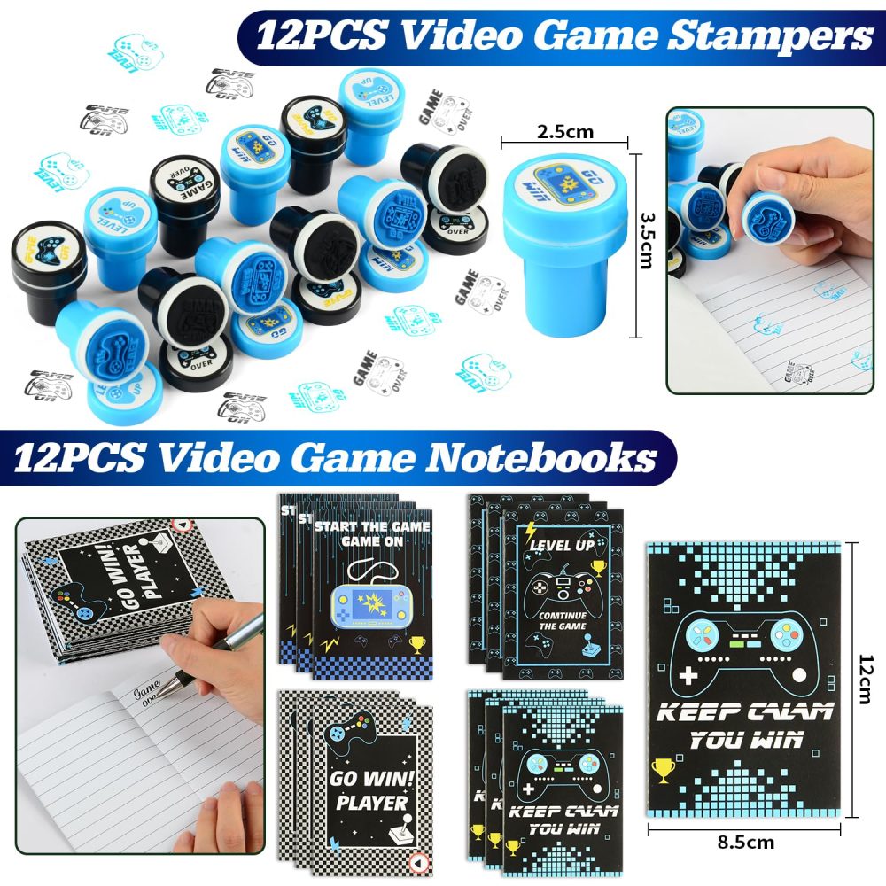 126 PCS Video Game Party Bag Fillers, Gaming Party Favours with VIP Pass Lanyards Silicone Bracelet Keychain and Stampers, Birthday Party Bags Fillers for Kids Gamer Party Supplies Goodie Bag Fillers - Image 5
