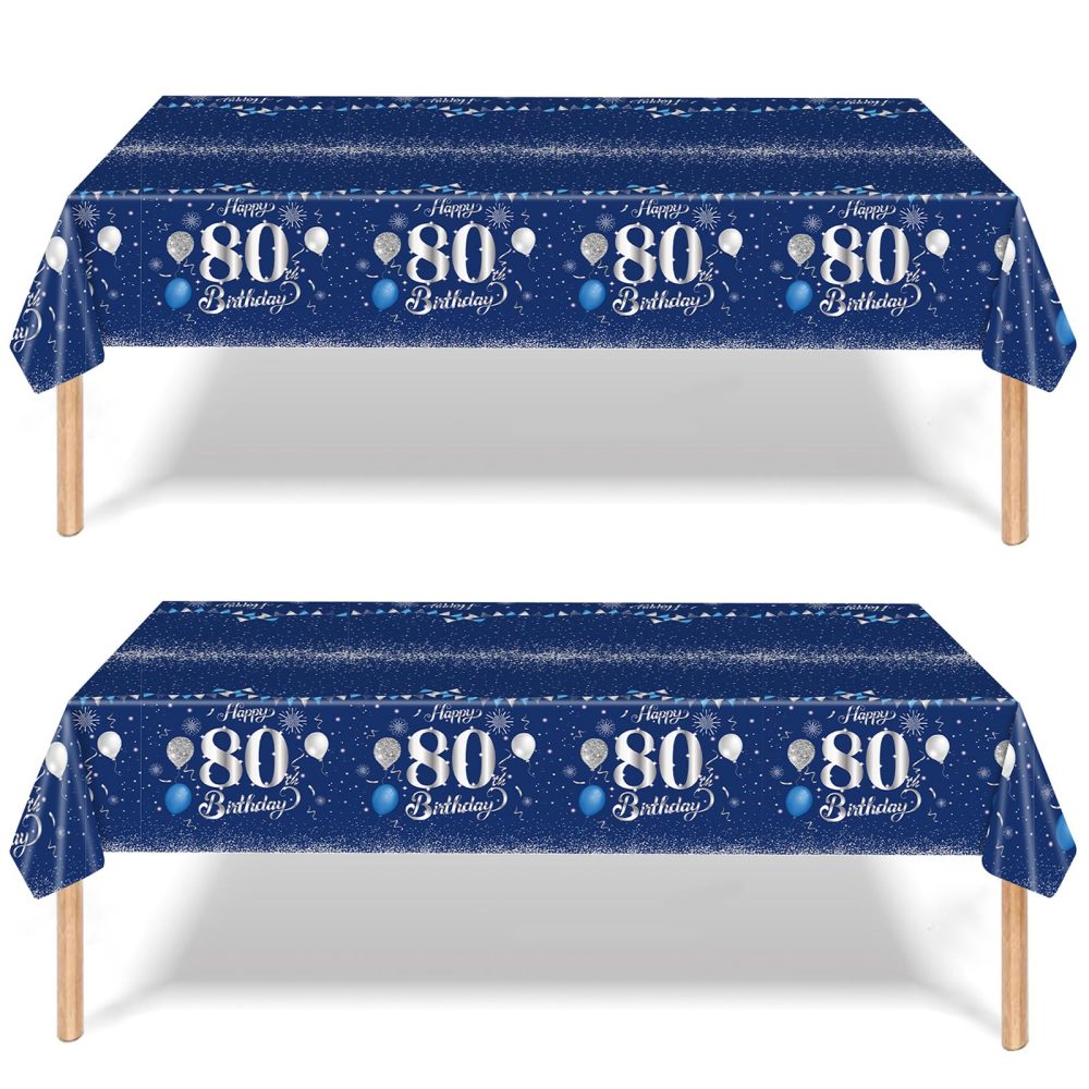 2Pcs Navy Blue Happy 80th Birthday Party Table Cloth,137*274cm Plastic 80th Birthday Table Decorations for Men Women Birthday Table Cloth Disposable Tablecover for 80th Him,Her Birthday Gifts Party