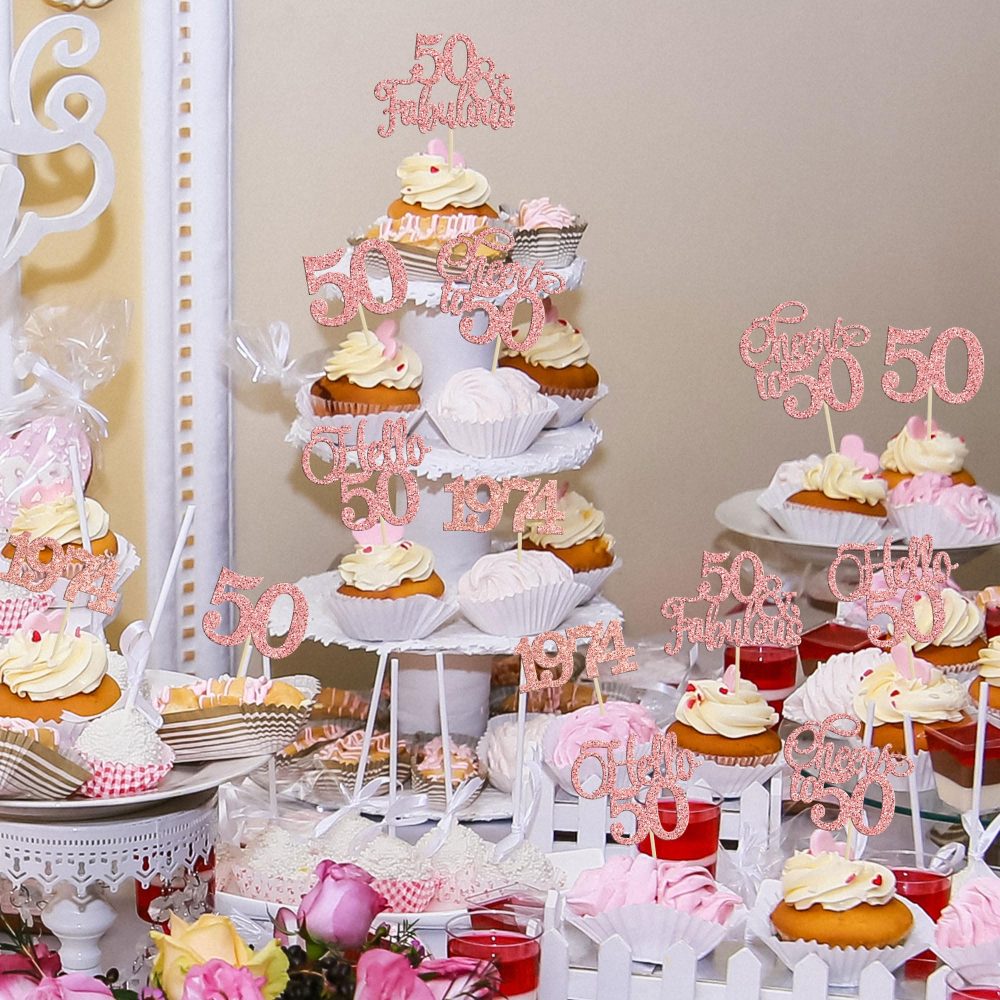 Gyufise 30Pcs 50th Birthday Cupcake Toppers 50 Fabulous Cupcake Picks Cheers to 50 1974 Cake Decorations for Happy 50th Birthday Wedding Anniversary Party Decoration Supplies Rose Gold - Image 3