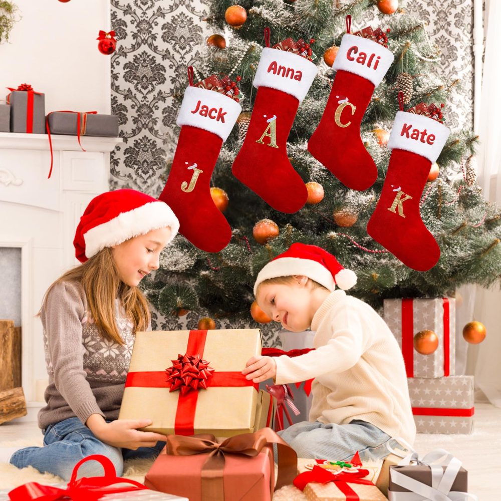 Personalised Christmas Stockings with Names-21 Inch Initial Christmas Stocking, Large Christmas Stockings Velvet Cuffs, Letter Stockings Christmas for Kids, Family,Party,Christmas Stockings Set of 1 - Image 2