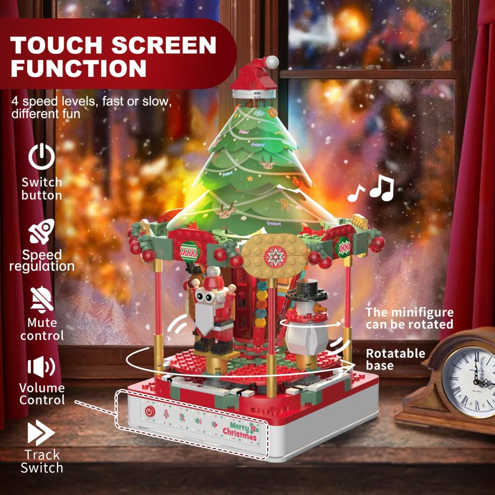 MOCBROPCS Christmas Tree Music Box Building Toys with Rotating Santa Claus Snowman Reindeer, Two Lights, Touch STEM Construction Toy for Adults and 8-16 Boys and Girls - Image 6