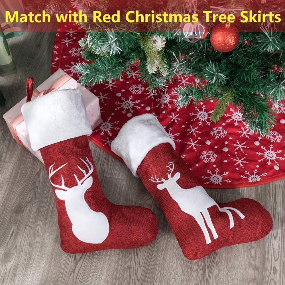 LATERN 2Pcs Christmas Stocking, 2 Styles Large Size Xmas Stockings Gift Hanging Stockings Bulk Reindeer Stocking with Plush Faux Fur Cuff for Christmas Tree Family Holiday Party Ornament (45 x 20CM) - Image 3