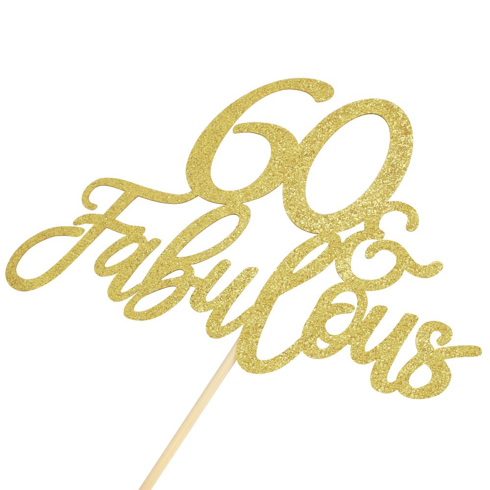 Gold Glittery 60 & Fabulous Birthday Cake Topper for 60th Birthday Party Decorations 60 Birthday Cake Decorations Supplies 3 Pack - Image 7
