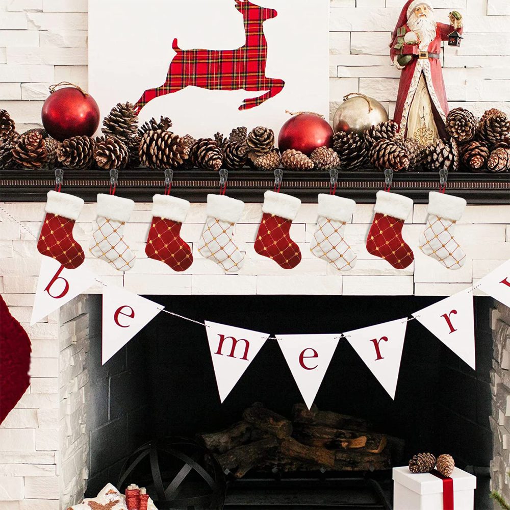 HANTURE Christmas Stockings 4 Pack for Family 9 Inch Mini Embroidery Gold Sequins Christmas Stockings White Luxury Faux Fur Xmas Stocking for Xmas Tree Holiday Party Decoration - Image 5