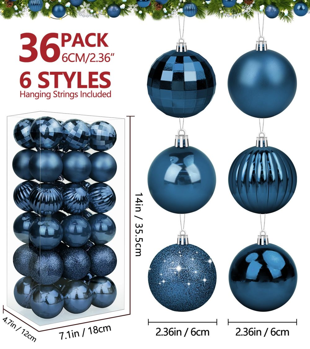 BLAZOR 36Pcs Christmas Balls Ornaments for Xmas Christmas Tree - Shatterproof Christmas Tree Decorations Large Hanging Ball for Holiday Wedding Party Decoration - Image 2