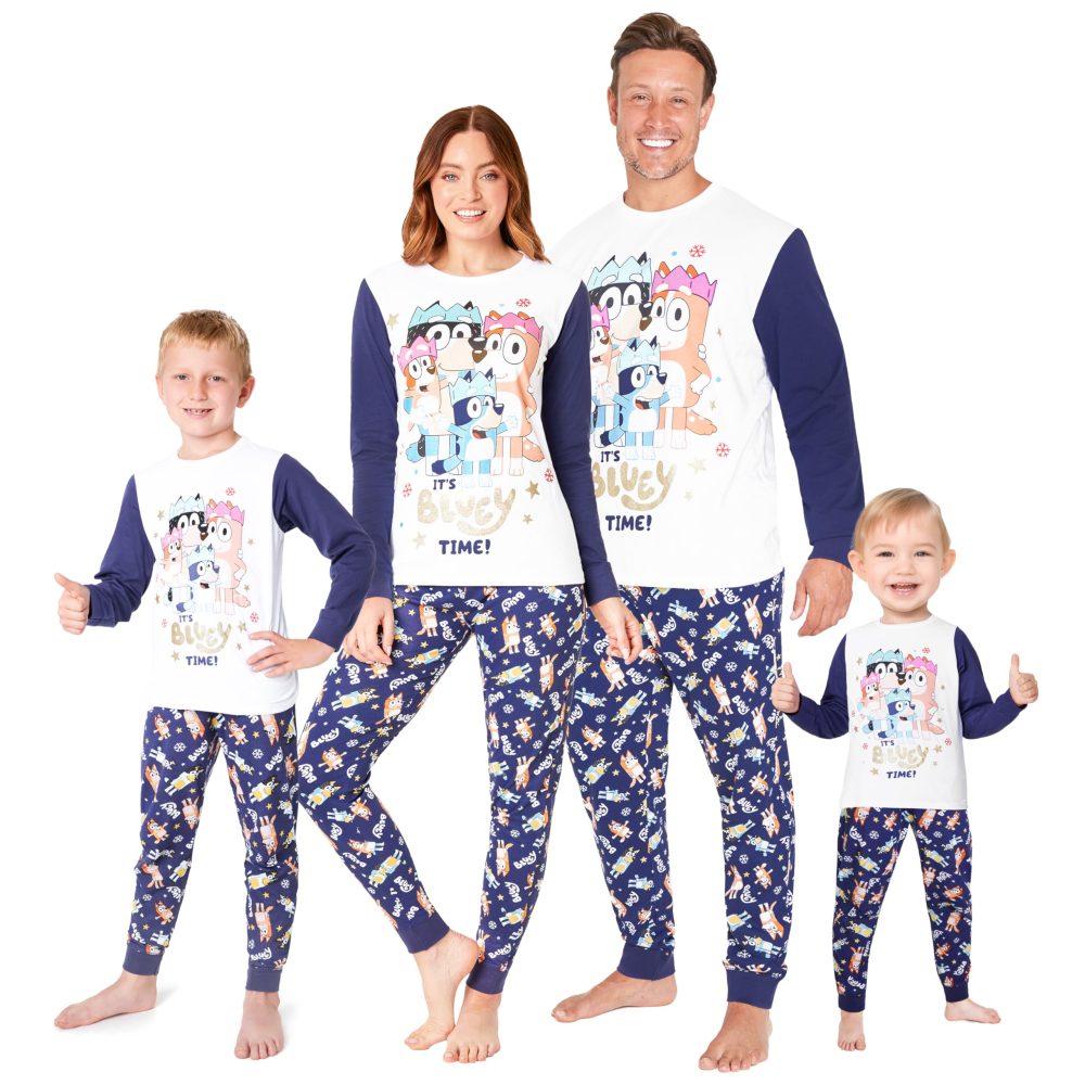 Bluey Christmas Matching Family Pyjamas - Xmas Matching PJs for Women, Men, Teens, Kids Lounge Wear Sets (White/Blue Kids, 18-24 Months)