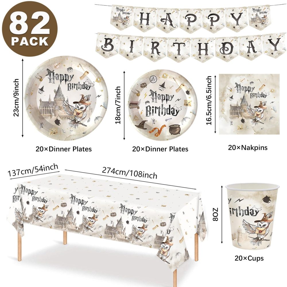 Harry Potter Birthday Party Tableware Set,82pcs Wizard Party Disposable Dinnerware Magician Party Paper Plates Cups Napkins Tablecloth and Banner for Kids Aldult Birthday Harry Potter Theme Party Supp - Image 4
