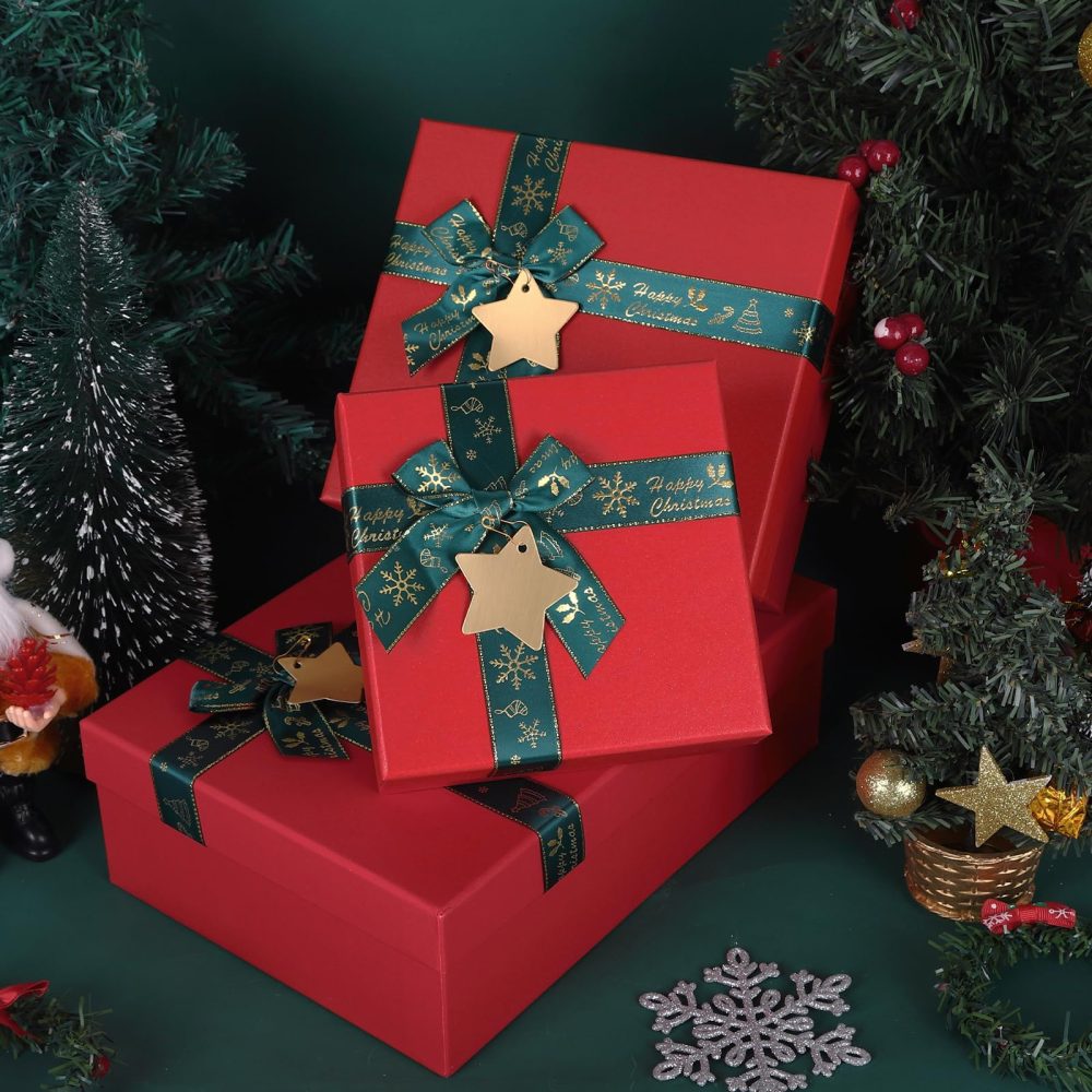 3 Pack Gift Boxes for Christmas Rigid Gift Box with Lid 3 Different Sizes Cardboard Box for Gift Lipstick Perfume Book Scarf Shirt Christmas Party Birthday Wedding New Year (Green)