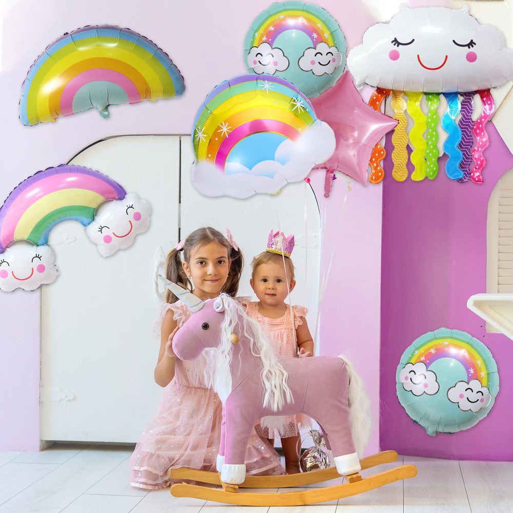 Rainbow Party Decorations Cloud Balloons - 8Pieces Rainbow Balloons Includes Rainbow Cloud Star Round Foil Balloons for Girls Boys Baby Rainbow Cloud Party Supplies - Image 4