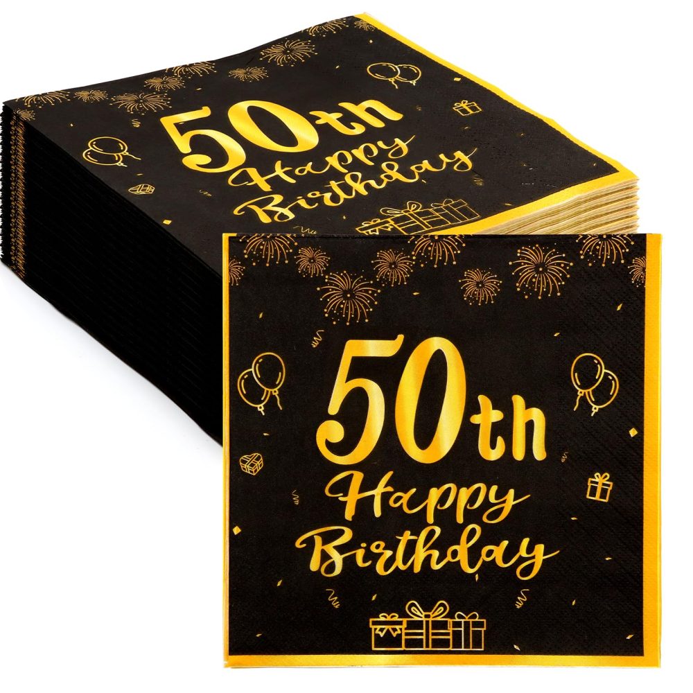 ZOCONE 60 Pcs 50th Birthday Napkins Black and Gold 50th Birthday Table Decorations for Men Women Disposable 50th Birthday Party Napkins Happy 50th Birthday Party Supplies Table Decor(50th, 60PCS)