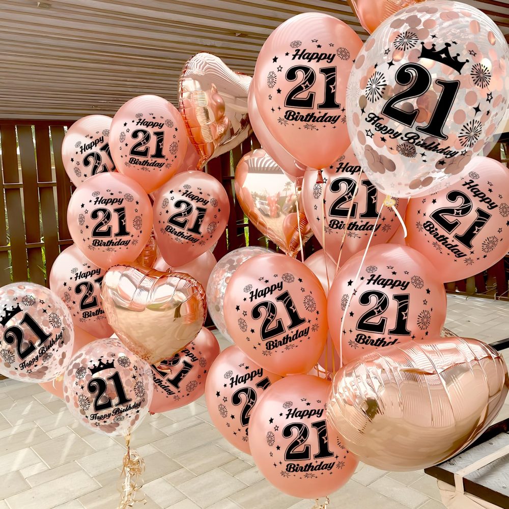 21th Birthday Balloons,15 Pcs Rose Gold Party Decorations with Happy Birthday Latex Confetti Balloons for Girls Women 21th Birthday Décor Anniversary Age Balloons - Image 8