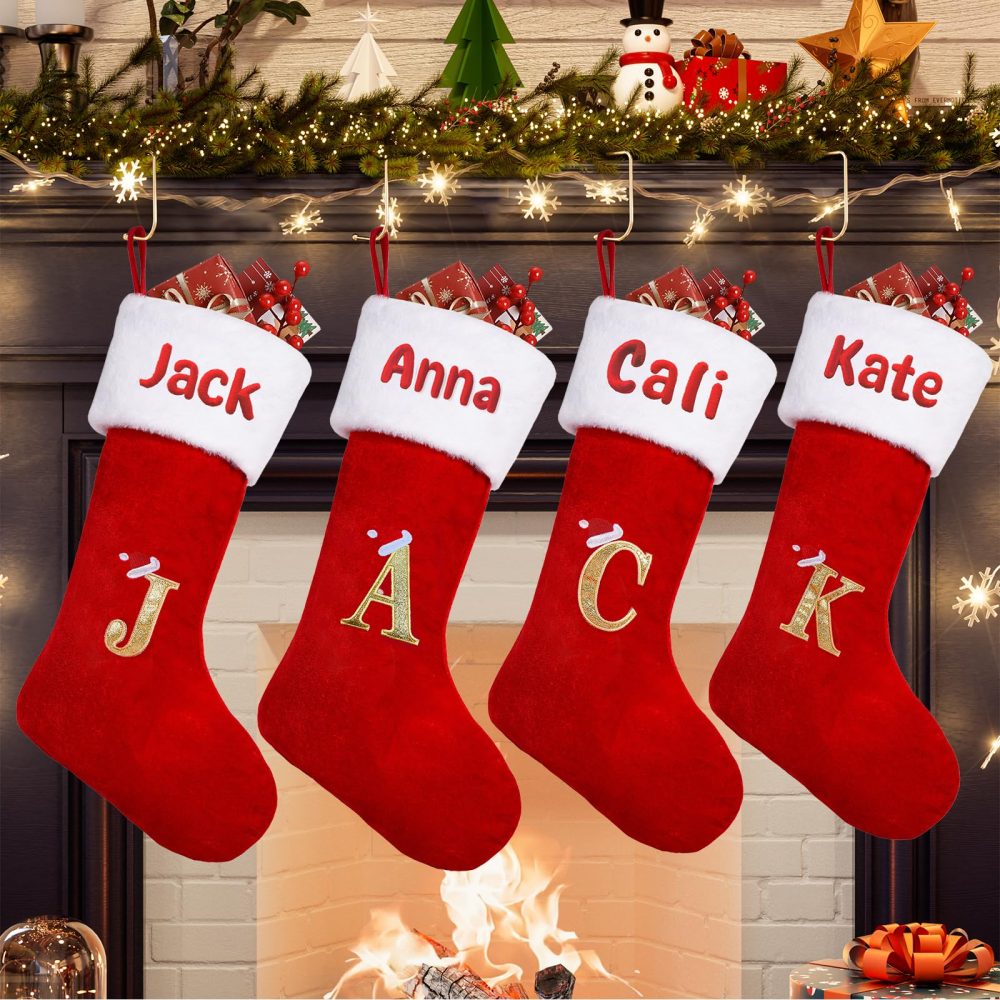 DPDP Large Initial Christmas Stocking-1 Pack 20 Inches Personalised Christmas Stockings, Soft Embroidered Christmas Stockings with Names - Image 6