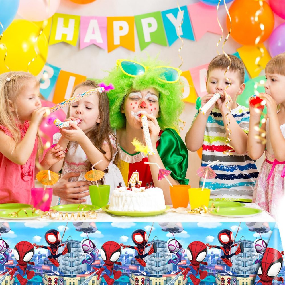 POPOYU 2Pcs Spidey Party Tablecloth,Spidey Amazing Friends Party Table Cloth for Kids,108x180cm Plastic Spider Table Cover Party Table Decorations for Kids Boys Birthday Superhero Party Supplies - Image 5