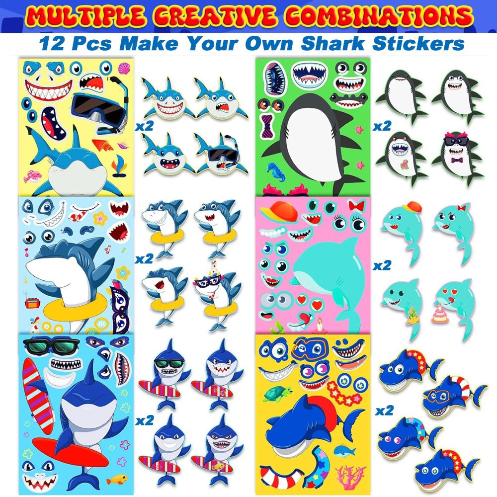 HEMYTAP 98Pcs Shark Party Favors Include Slap Bracelets, Keychains, Make a Shark Stickers, Temporary Tattoos and Vinyl Stickers for Kids Shark Ocean Sea Themed Birthday Party Supplies Decorations - Image 6