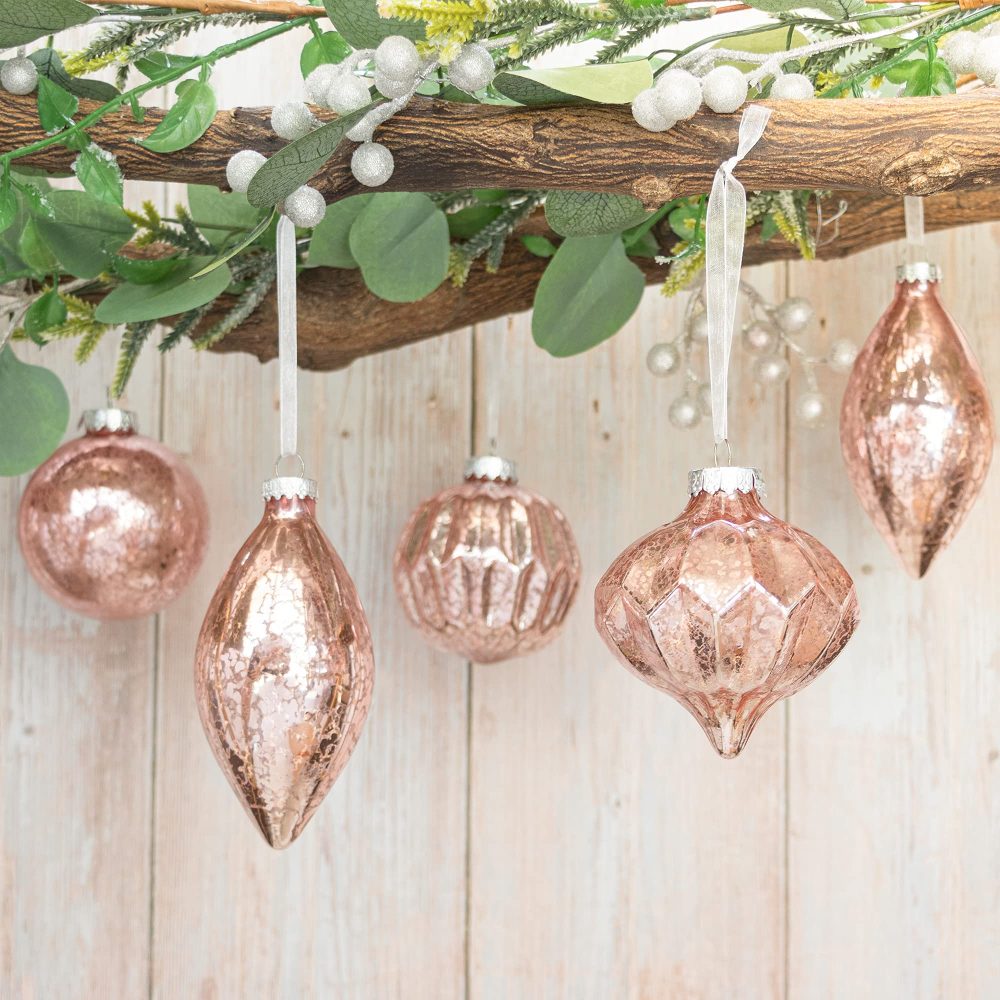KI Store Mercury Glass Christmas Tree Ornaments Rose Gold Set of 8 80mm 120mm Hanging Christmas Baubles Finials for Christmas Tree Decoration Holiday Décor - Image 4