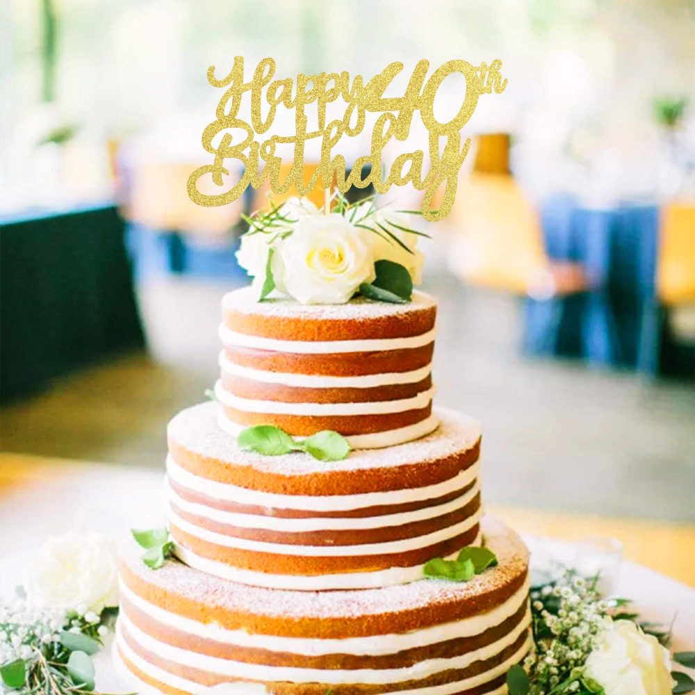 3 Pieces Happy 40th Birthday Cake Toppers Gold 40 Cupcake Toppers Cheers to 40 Fabulous Cake Decorations for 40th Birthday Party Decoration Supplies - Image 3