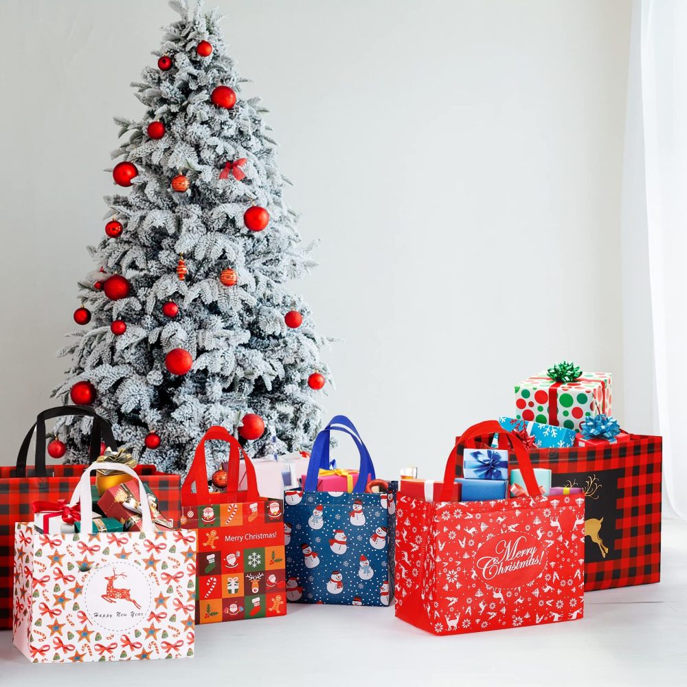 YANGTE 20 Pack Christmas Bags Assorted Sizes, Reusable Tote Bags with Handle, Includes 4 Large 8 Medium 8 Small Non-Woven Christmas Bags for Xmas Party Favors - Image 3
