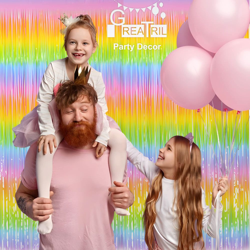 Pastel Rainbow Foil Fringe Curtain - GREATRIL Pastel Rainbow Backdrop Streamers for Kids Birthday/Classroom Decor/Unicorn/Princess/Halloween/Christmas Party Decorations (2 Pack) - Image 6