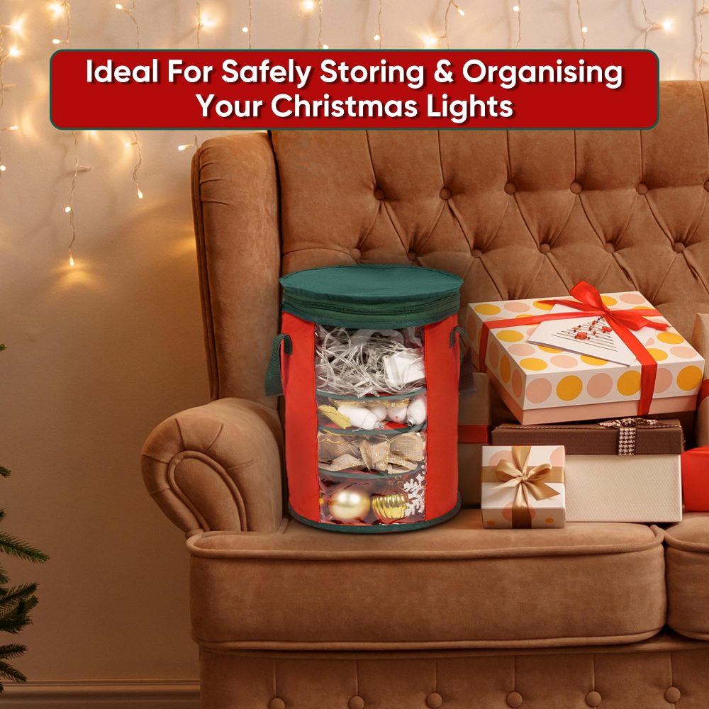 Albert Austin Christmas Tree LED Lights Storage Xmas Lights Ornaments Storage with Dual Zip 4 Compartments Storage Holder for 800 Lights Space Saving Carry Handles Foldable Xmas Lights Organiser - Image 5
