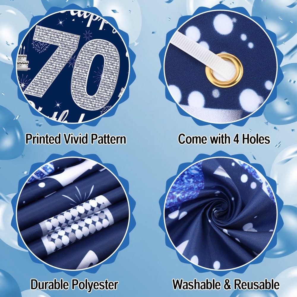 RUMIA Blue 70th Birthday Decorations for Men Navy Blue Silver Happy 70th Birthday Door Banner Cover and 18Pcs Blue Silver 70th Birthday Balloons for Men Women 70th Birthday Party Decor - Image 2