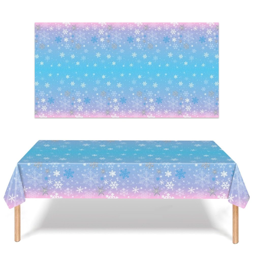 PHOGARY 3 Pieces Christmas Snowflake Tablecloth Frozen Birthday Party Decorations Supplies Winter Snowflake Frozen Table Cloths for Winter Wonderland Decorations Frozen Party Favors 51 x 86 Inch - Image 7