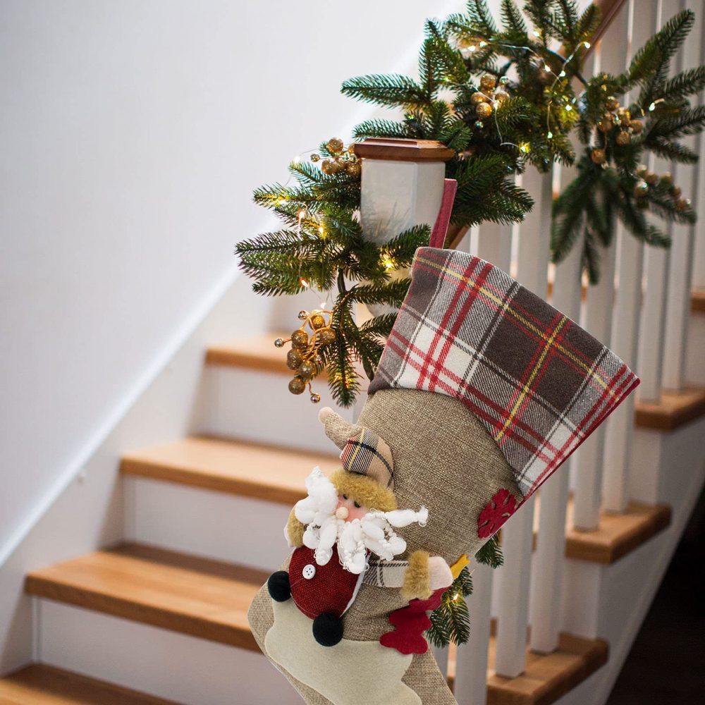 TRIXES Christmas stocking Set of 3 – Large Xmas Stockings for Children with 3D Christmas Characters Santa, Rudolph and Mr Snowman - 3 Christmas Stockings Large Xmas Decoration - Image 4