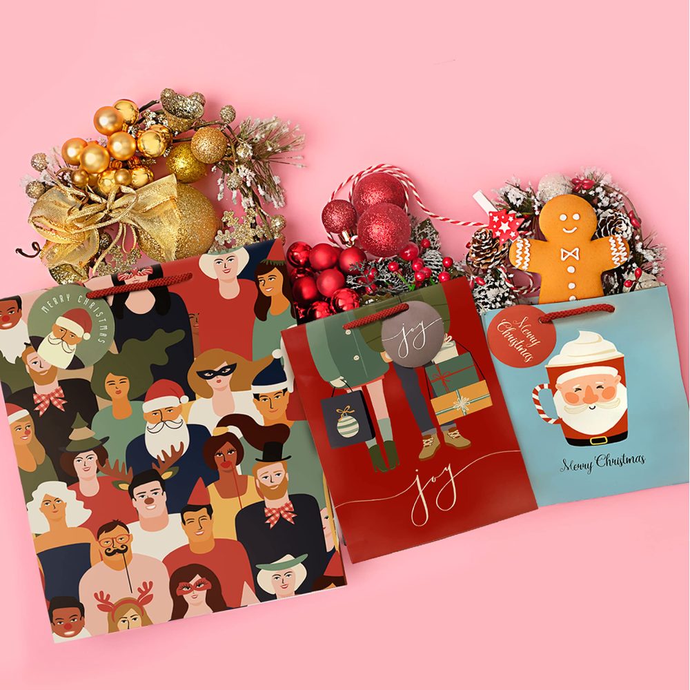 easykart labels 12 Christmas Bag Assortment, 4 Each of Small 6", Medium 9", Large 13”, Santa Claus Theme Kraft Paper Bags Christmas Goody Bags for Gift Wrapping - Image 3