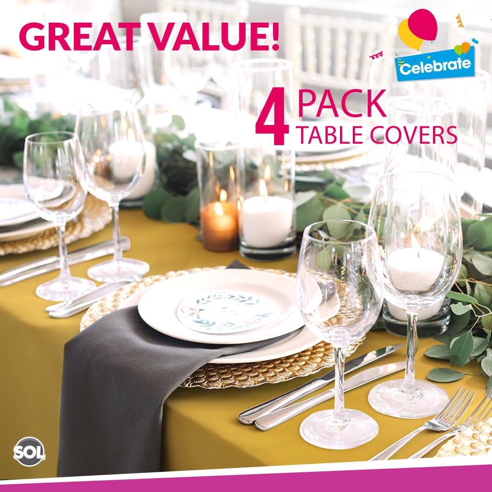 4pk Long Gold Table Cloth Party | 274 x 137cm | Plastic Table Cover Party Table Cloth Disposable Tablecloths for Parties | Plastic Tablecloth | Gold Disposable Tablecloth | Gold Plastic Table Cloth - Image 7