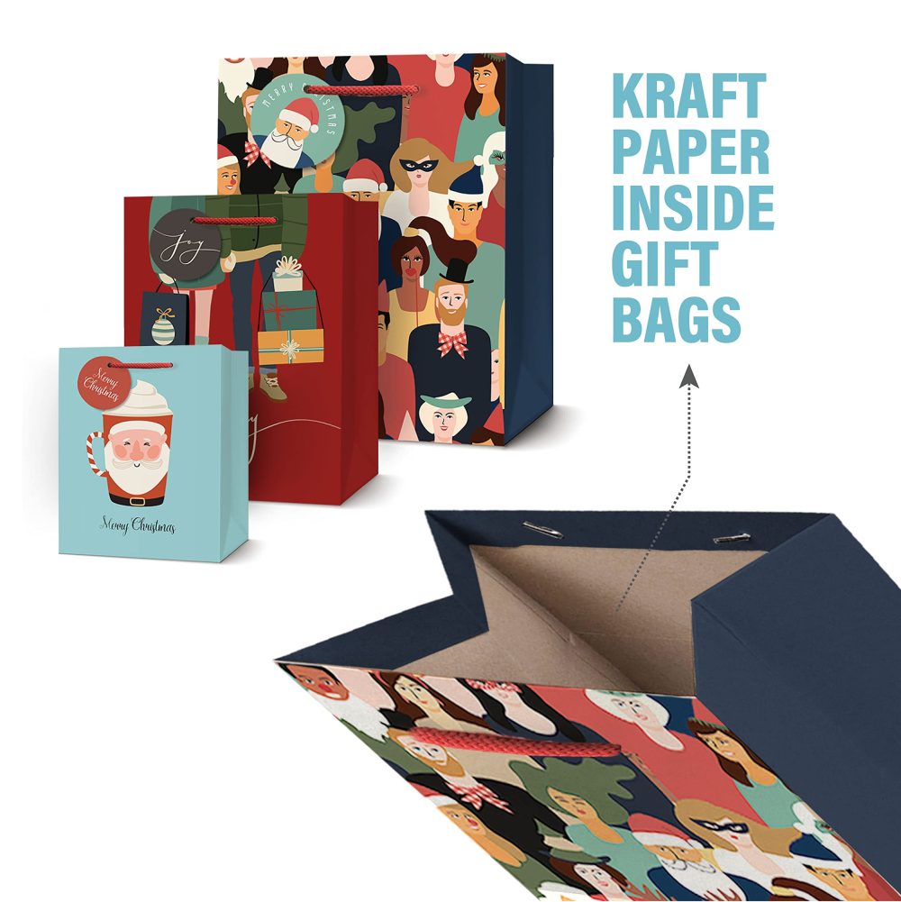 easykart labels 12 Christmas Bag Assortment, 4 Each of Small 6", Medium 9", Large 13”, Santa Claus Theme Kraft Paper Bags Christmas Goody Bags for Gift Wrapping - Image 6