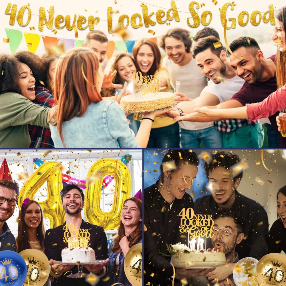 40th Birthday Decoration Men, 40th Birthday Decoration Blue Gold 40th Birthday Balloons, 40th Birthday Party Decorations for Him, Happy 40th Banner Confetti Balloons for 40 Birthday Party Supplies - Image 2