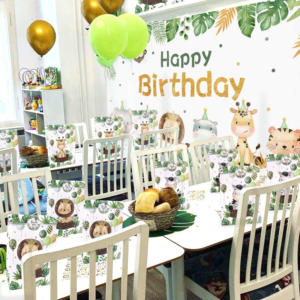 Heboland 24 Pack Jungle Party Bags, Kids Party Bags Animal Party Bags with 30 Stickers Wild One Birthday Decorations Baby Showe Bag Kraft Paper Party Bags Children's Party Bag Filler - Image 2