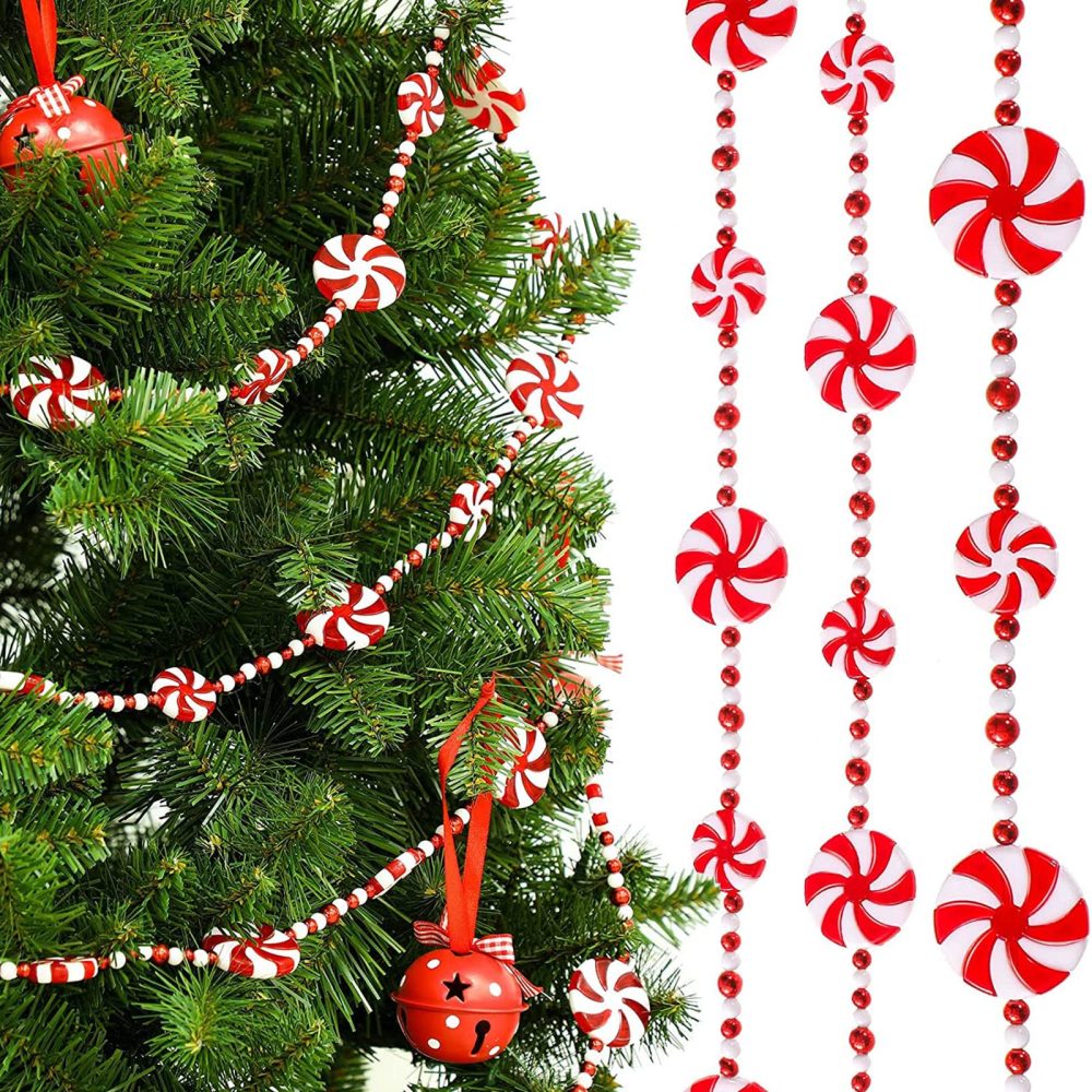 URMAGIC Christmas Candy Garland,8 Ft/2.4m Green Red White Peppermint Candy Bead Garland,DIY Plastic Christmas Beaded Garlands,Christmas Tree Ornaments,Xmas Hanging Decorations for Trees Fireplace