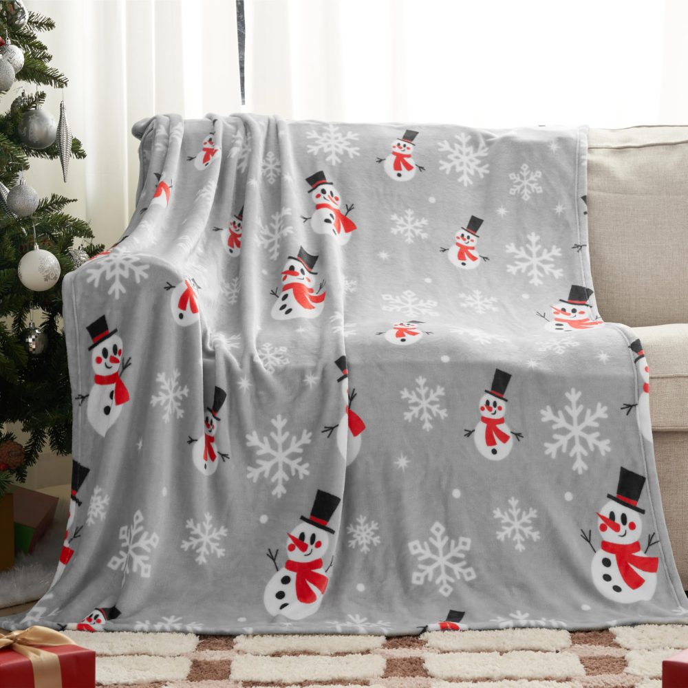 Joiedomi Gray Snowman Christmas Throw Blanket (130x150cm), Soft Flannel Blanket, Warm Plush Christmas Decoration, Winter Cozy Holiday Cabin Throw for Sofa Couch - Image 7